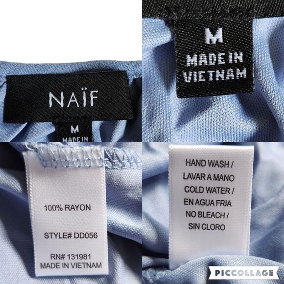 NAIF Light Blue Embroidered Floral V Neck Tie Boho Shift Mini Dress sz M - Picture 11 of 11